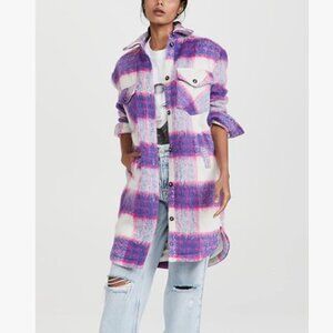 Blank NYC Brand Prime Time Plaid Shirt Jacket Pink Shacket Long Length